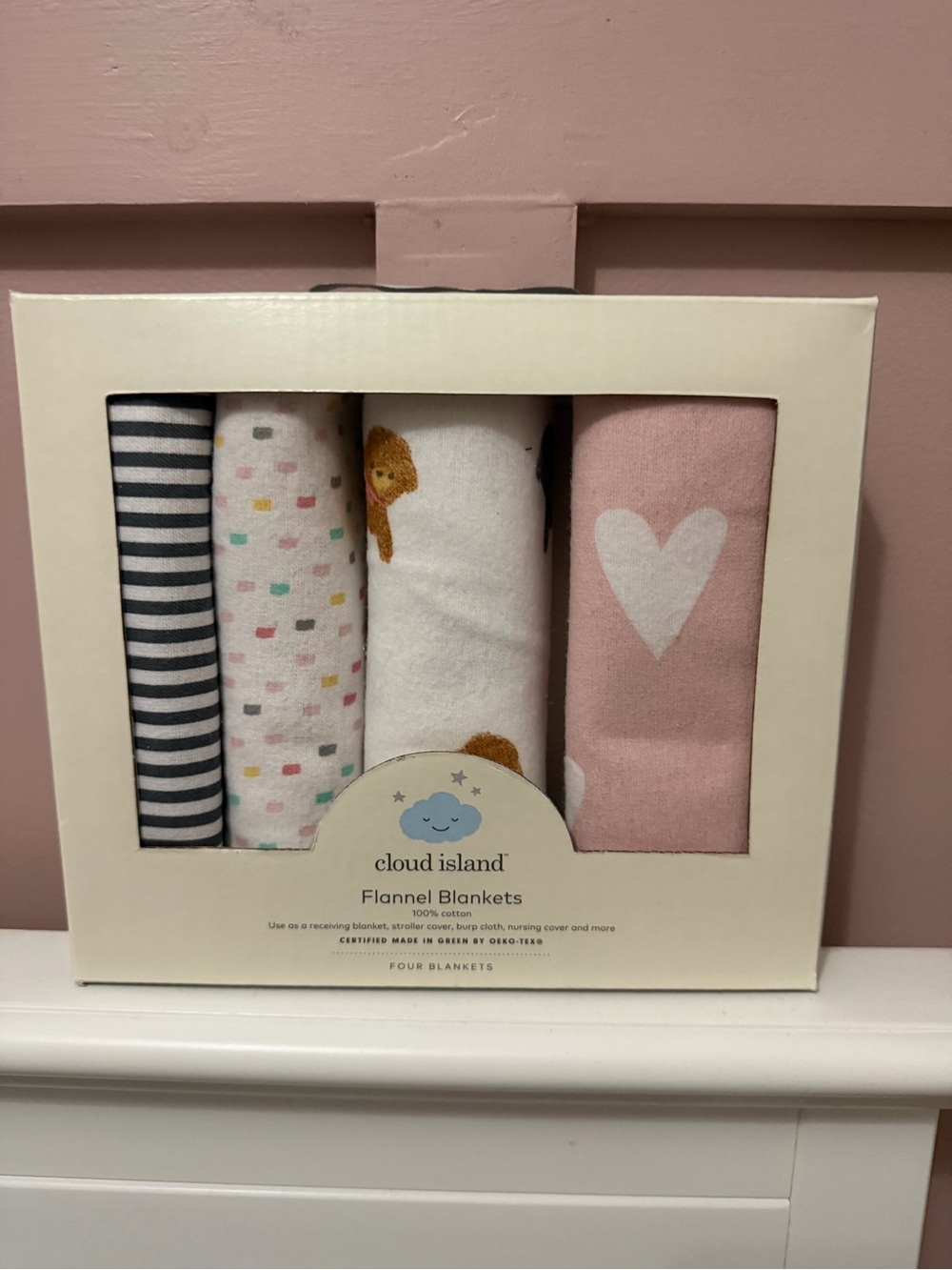 cloud island Pink Heart & Patterned Flannel Blanket Set